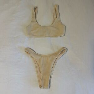 Hollister Swim Ribbed Off White Cream Colored Bikini Set Bathing Suit EUC